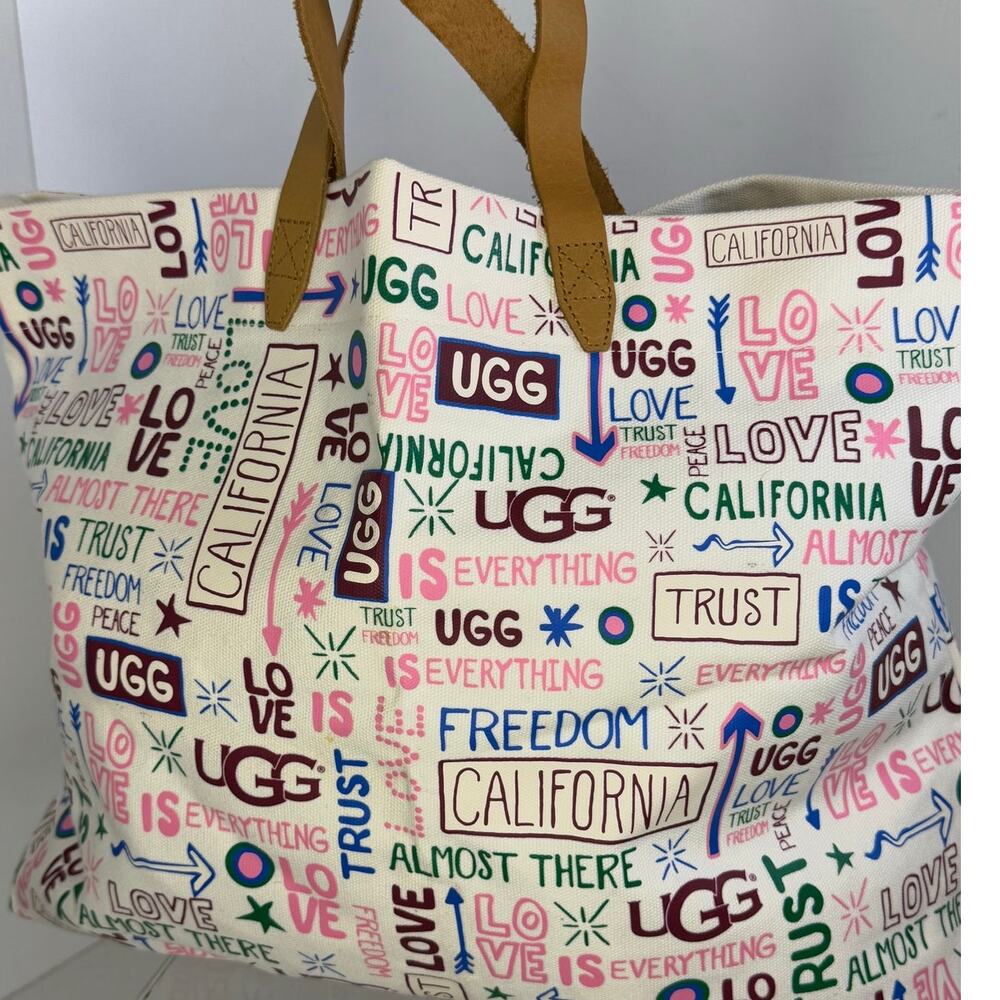 UGG California Love Canvas Tote Bag Carryall Long Strap and Handles Travel - Picture 5 of 7